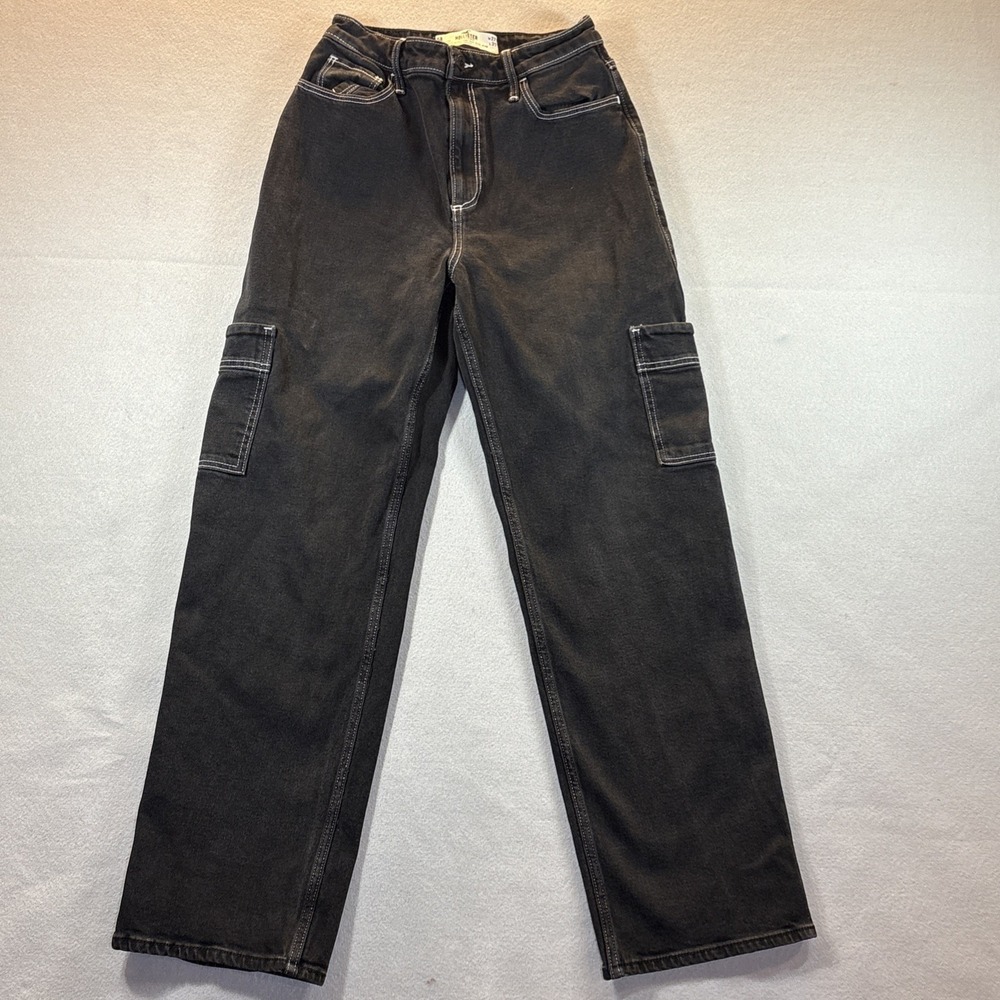 Hollister High Rise Vintage Baggy Stretch Black Cargo Jeans Womens 5R (27/31)